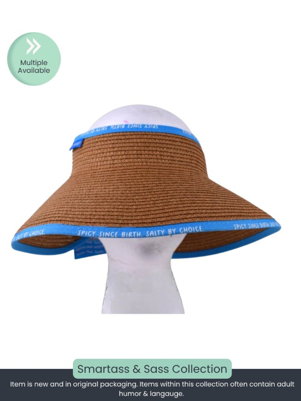 Smartass & Sass Woven Sun Visor Hat – Brown with Blue Trim